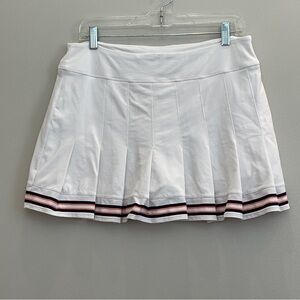 Southern Tide Gwen Pleated Perf Skort Womens L White w/ Navy pink stripes Tennis
